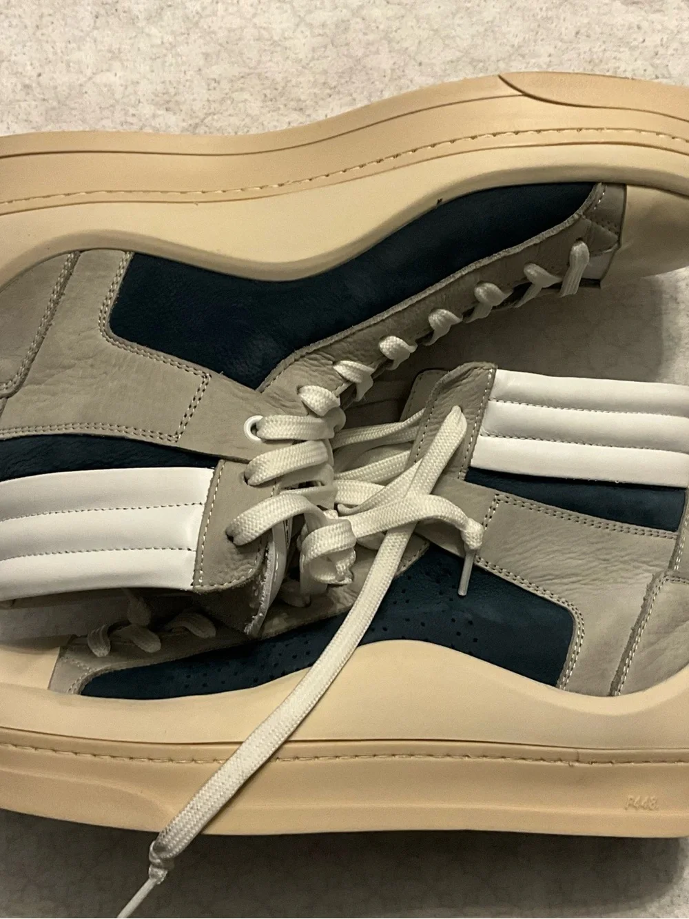 P448 High-Top Sneakers in White, Navy and Cream Italy size 42